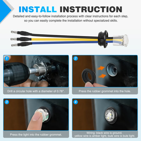 Nilight 3/4Inch Dual Color Marker Light 10PCS Amber to Blue Turn Signal Auxiliary Side Marker Clearance Indicator Bullet Lights 3 Plug IP68 Waterproof for Trailer Truck Pickup Camper RV ATV UTV Van Bus