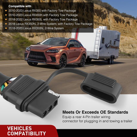 Wiring Harness Kit 4 Pin Trailer Wiring Harness Kit 56083 Custom for 2010 2011 2012 2013 2014 2015 2016 2017 2018 2019 2020 2021 2022 2023 RX350 RX450h RX350L RX350hL