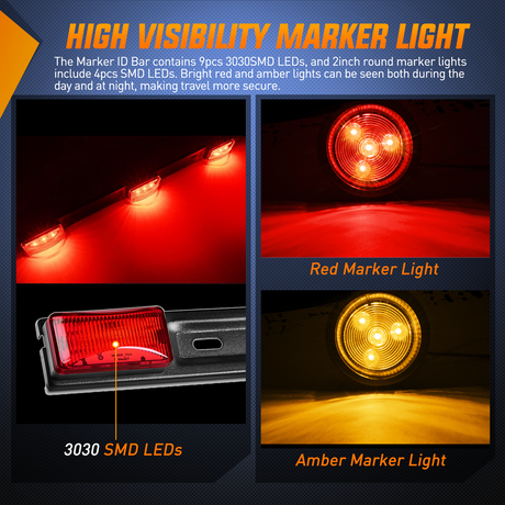 Nilight LED Trailer Light Kit 6 Inch Oval Stop Turn Taillight 2 Inches Round Red Amber Side Marker Lights 9 LED ID Bar for 12V RV Camper Caravan Truck Bus Boat
