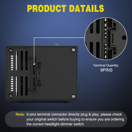 Rocker Switch Headlight Dimmer Switch with Yellowish LED Light Compatible with 1999-2002 Chevy Silverado 1500 2500 3500 Suburban 1500 2500 Tahoe 1999-2002 GMC Sierra 1500 2500