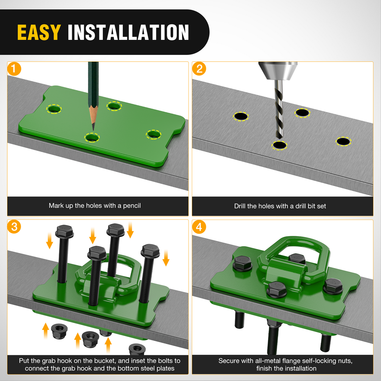 Nilight 2Pcs 1/2inch D Rings for Trailers Heavy Duty Trailer Tie Down Rings, Incl. Mounting Hardware, Forged Steel Bolt-On Grab with Back Plates Compatible with Tractor RV UTV Truck, Max 12000Lbs, Green