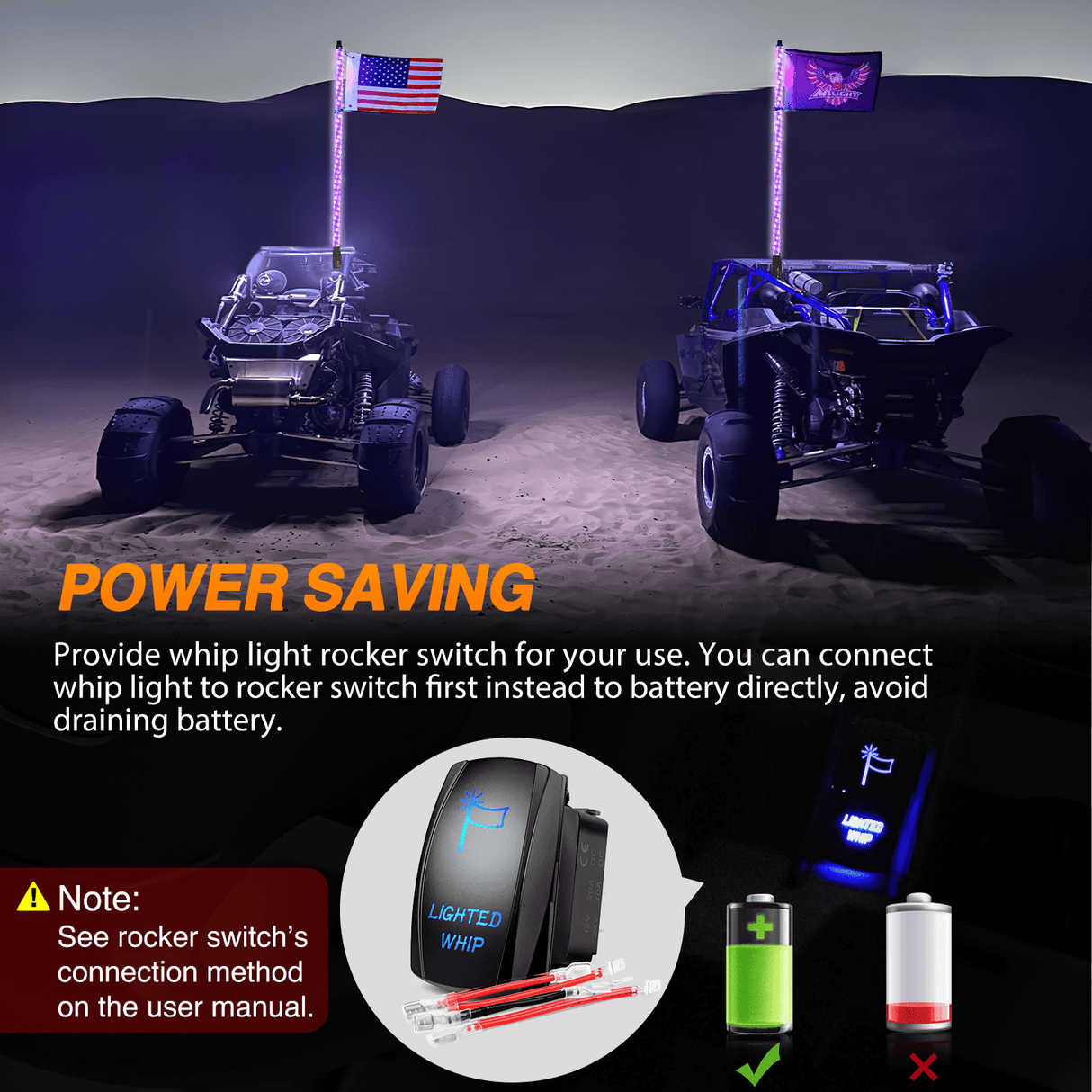 Nilight RGB Whip Light 1PC 5FT Lighted Antenna Whips with Remote & App Control DIY Chasing Patterns Brake Reverse Lights for ATV UTV Polaris RZR Can-am Dune Buggy Pickup Trucks Jeep