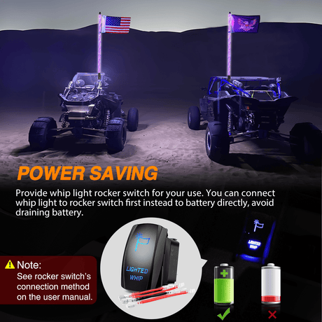 Nilight RGB Whip Light 1PC 5FT Lighted Antenna Whips with Remote & App Control DIY Chasing Patterns Brake Reverse Lights for ATV UTV Polaris RZR Can-am Dune Buggy Pickup Trucks Jeep