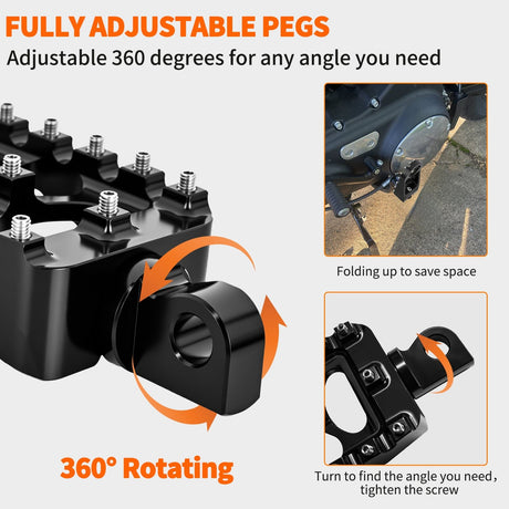 Nilight Motorcycle Foot Pegs Dirt Bike Footpegs Fit for Harley Dyna 1993-2017 Fatboy 1990-2017 Iron 883 2009-2017 Sportster 883 360° Rotating CNC Foot Pegs Heavy Duty Aluminum Alloy Peg Pedal, Black