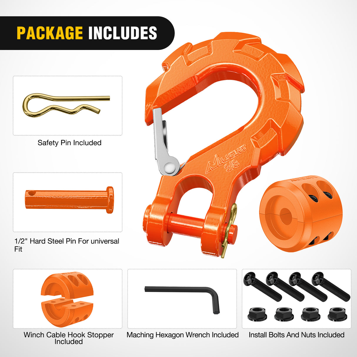 winch hook 3/8 inch Grade 70 Winch Hook Orange