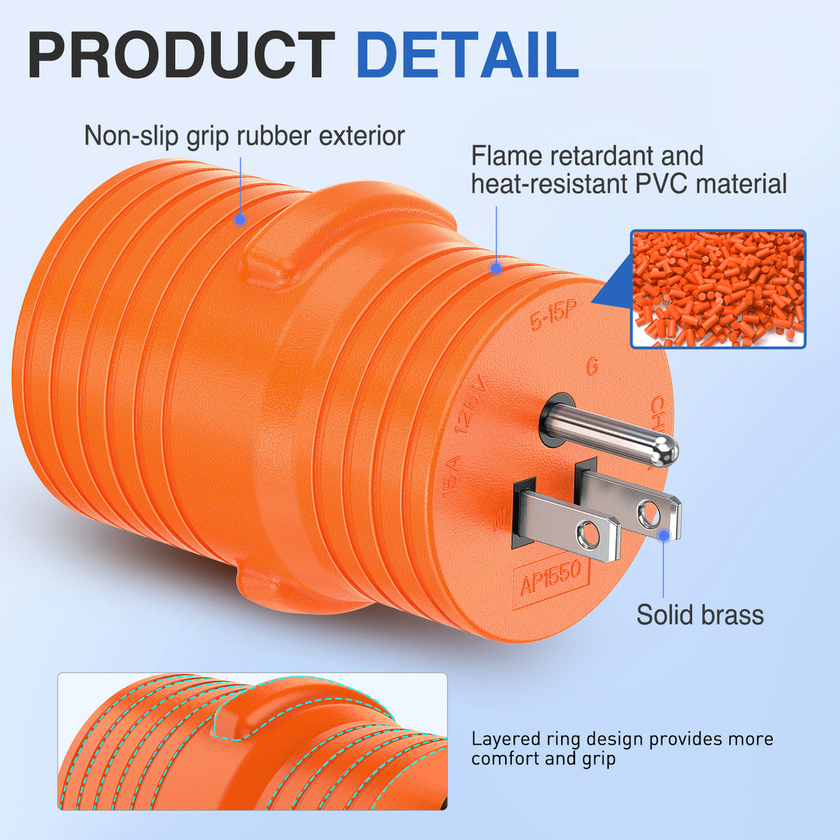 15Amp to 50Amp RV Power Adapter 125 Volt Heavy Duty RV Plug 5-15P to 14-50R 15A Male to 50A Female Receptacle for RV/EV Camper Caravan Trailer Generator