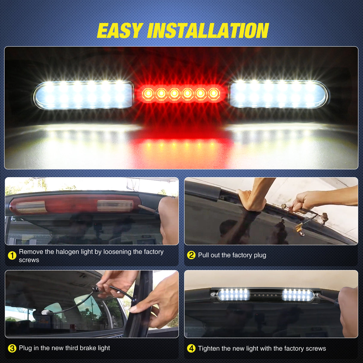 Third Brake Light Tail High Mount 3rd Stop Cargo Reverse Lights Smoked Lens Compatible with Ford F150 1997 1998 1999 2000 2001 2002 2003 F-150 Heritage 2004 Pickup Truck Rear Cab Lamp