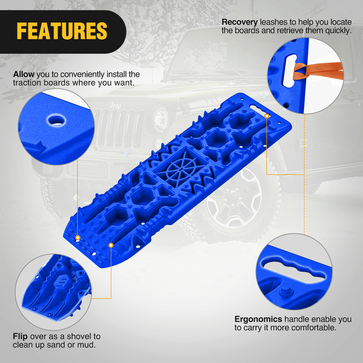 Off-Road Recovery Traction Boards For 4WD 4X4 with Jack Lift & Carry Bag (Blue) Nilight