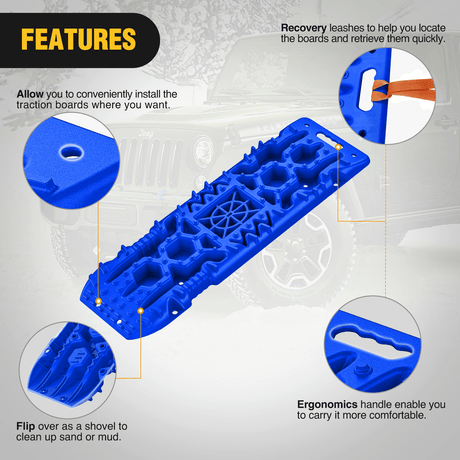 Off-Road Recovery Traction Boards For 4WD 4X4 with Jack Lift & Carry Bag (Blue) Nilight
