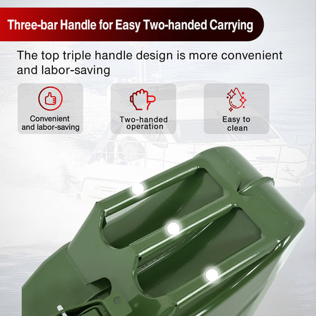 Gas Can Metal Gas Can 5 Gallon with Spout System and Handle, 20 Litre Metal Container for Gasoline Trucks Cars ATV Motorcycle Equipment, No Spill Steel Safety Gas Fuel Cans Green, 1 Pack