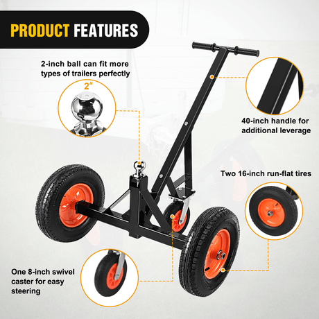 Trailer Dolly Trailer Dolly 1000LBS Tongue Weight Capacity With 19.25Inch-26Inch Height Adjustable, 2 Inch Ball, 16 Inch Tires For RV, Boat, Jet Ski, Car, Car Accessories