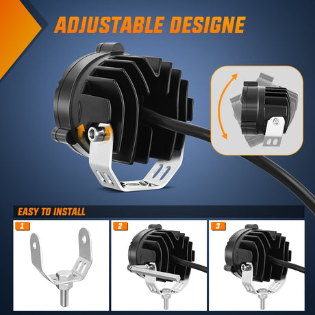 Nilight Motorcycle Driving Lights 2.7 inch White Amber Spot Beam Fog Light LED Pods IP67 Waterproof Auxiliary Offroad Lighting for Motorbike Dirt Bike e-Bike Scooter Snowmobile ATV UTV SUV Truck