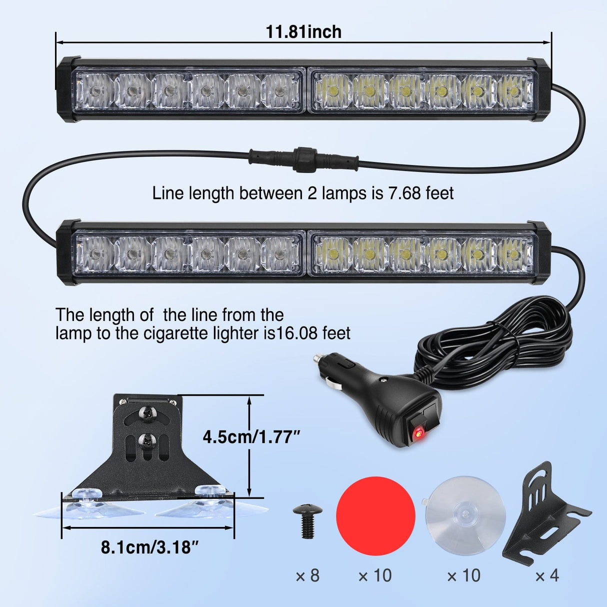 Nilight 24LED Emergency Strobe Traffic Advisor Light Bar 2 in 1 Green White Dash Warning Safety Flashing Lights Front/Rear Windshield Construction Lights for Trucks Cars Plow Police Vehicles