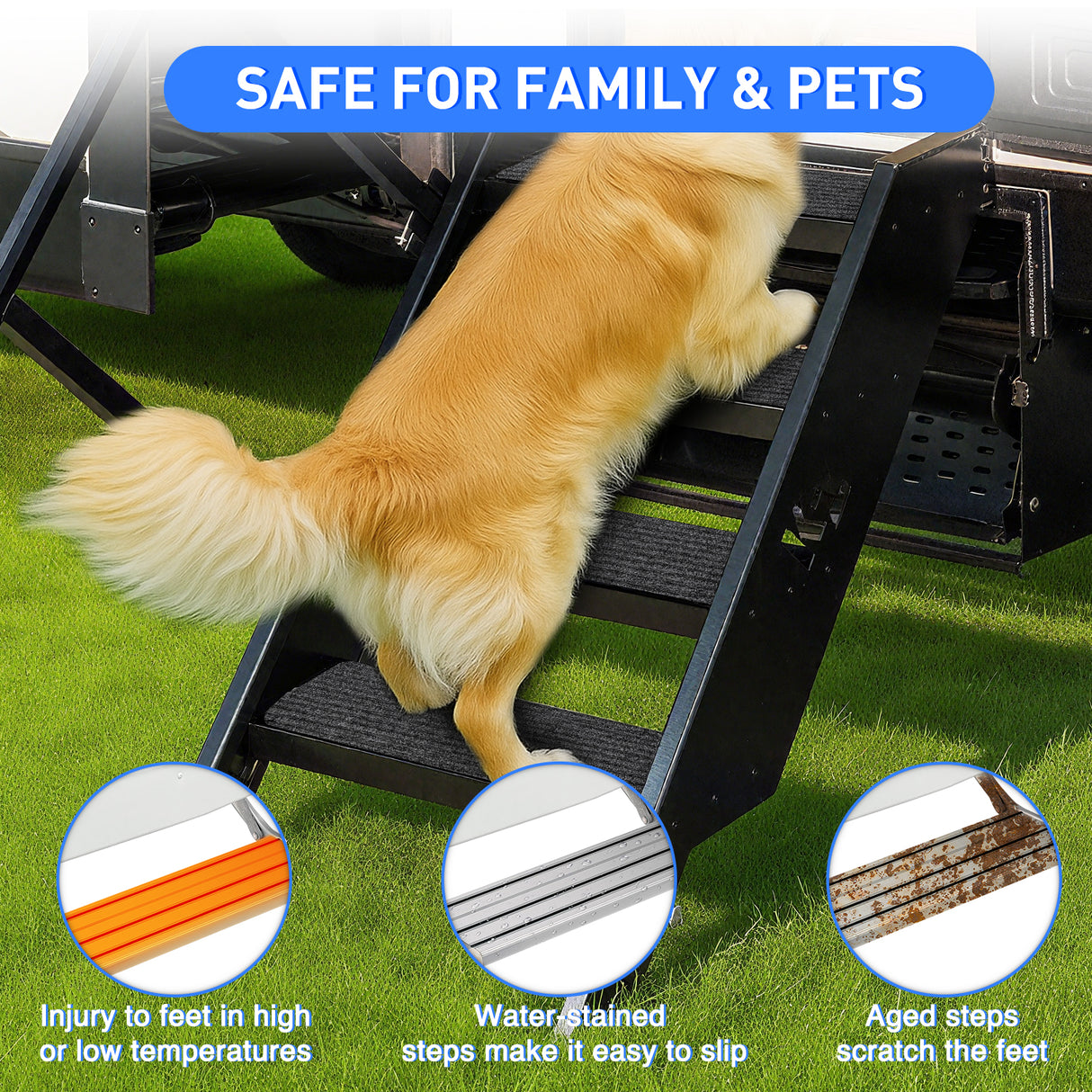 Nilight RV Step Covers 4 Pack 24 x 7.5 inches, Non Slip Camper Steps RV Step Rug with Hook & Loop Works on Electrical & Manual RV Stairs Carpet Rug for Mobile Home Camper Trailers Steps Outside, Gray