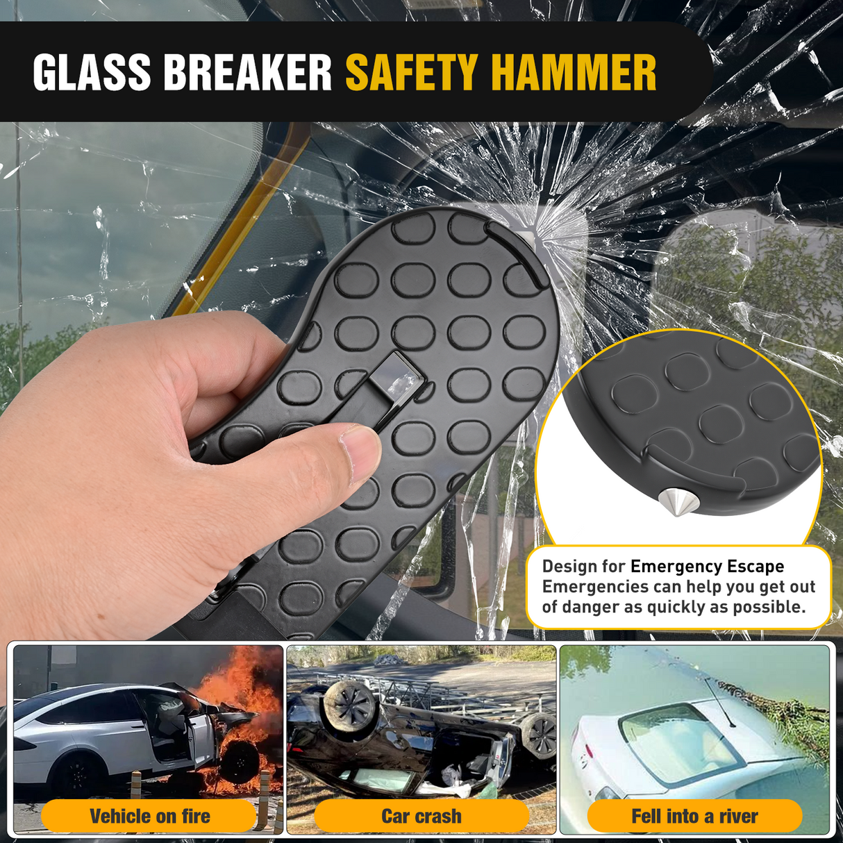 Nilight Car Door Step for Roof Access Universal Car Step Hook for Roof SUV Trucks Folding Aluminum Alloy Vehicle Door Latch Step Pedal With Glass Breaker Safety Hammer, Max Load 400lbs, 1 Pack Black