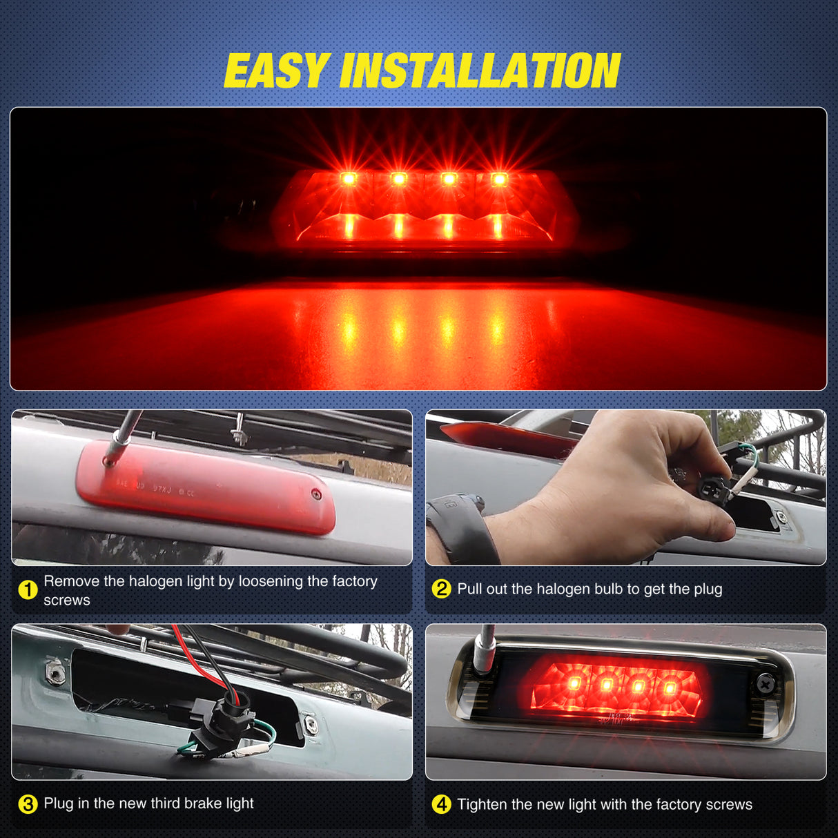 Nilight Third Brake Light Tail High Mount 3rd Stop Lights Smoked Lens Compatible with Jeep Cherokee 1997 1998 1999 2000 2001 SUV Accessories Rear Cab Lamp