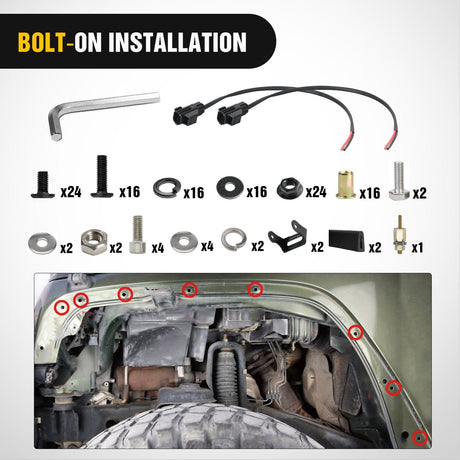 Nilight 2007 2008 2009 2010 2011 2012 2013 2014 2015 2016 2017 2018 Jeep Wrangler JK 2/4 Door Wide Flat Front Fender Flares w/LED Lights Turn Signal Lights DRL