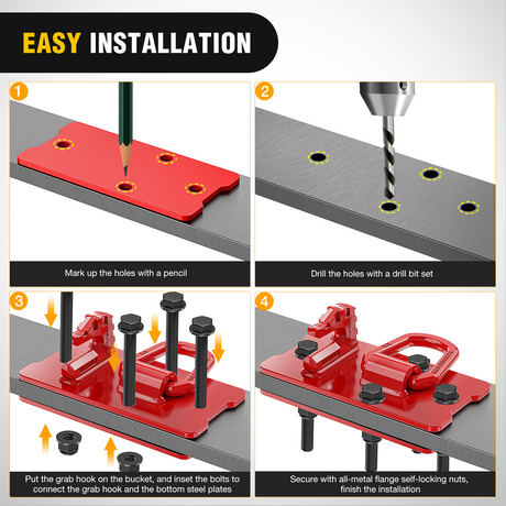 Nilight 2PCS Tractor Bucket Hooks with Tie Down Ring, Bolt-On Grab Hook with Back Plates Compatible with Trailer RV UTV Truck, Grade 70 Grade Forged Steel Max 15000 lbs, Red