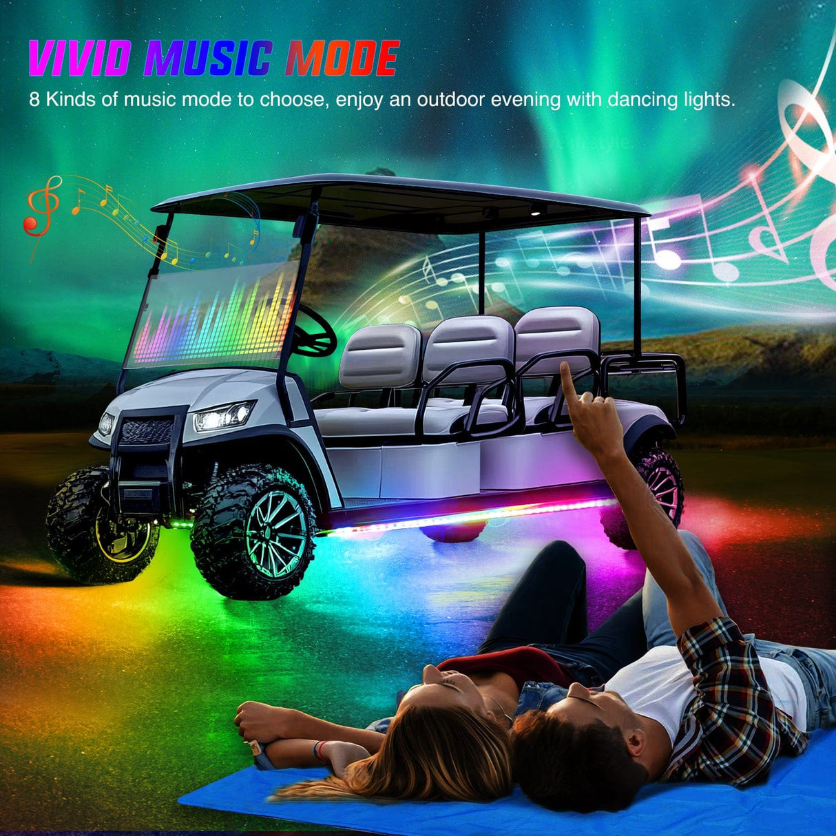 2Pcs Golf Cart Underglow Light Kit for EZGO Yamaha Club Car