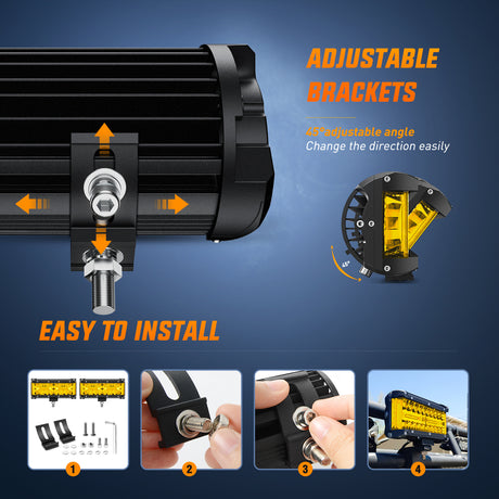 Nilight Side Shooter LED Light Bar 2PCS 7 Inch Triple Row Spot Flood Combo Yellow Beam Pods with 5Pin Rocker Switch Wiring Harness Kit for Off Road Lighting on Truck SUV ATV UTV