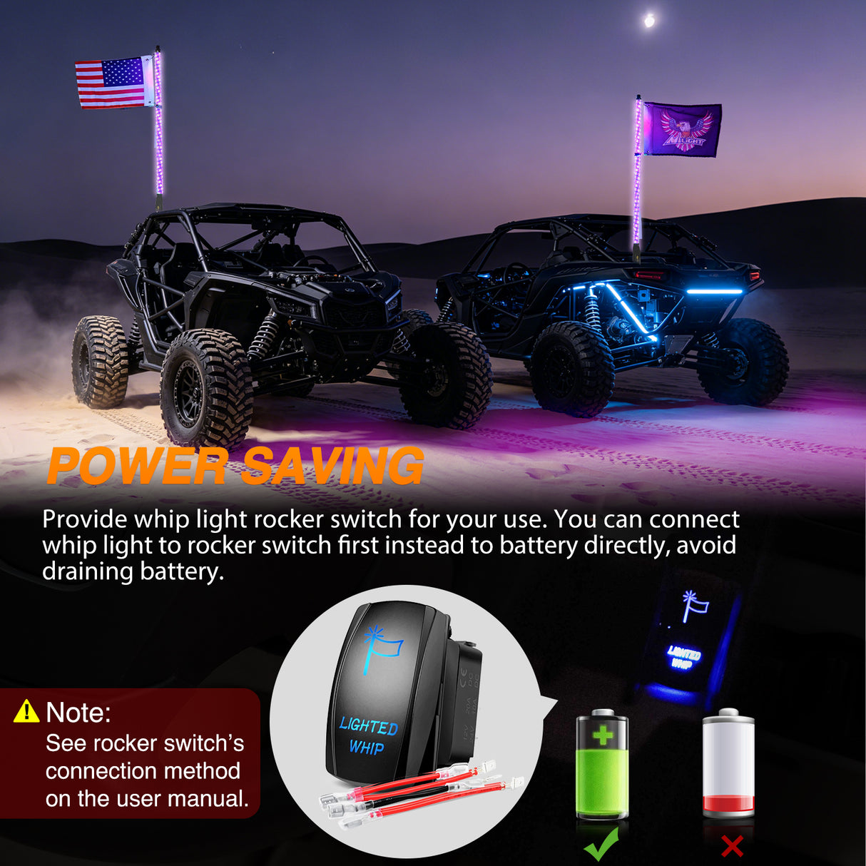 RGB Whip Light 1PC 5FT Lighted Antenna Whips with Remote & App Control DIY Chasing Patterns Brake Reverse Lights for ATV UTV Polaris RZR Can-am Dune Buggy Pickup Trucks Jeep