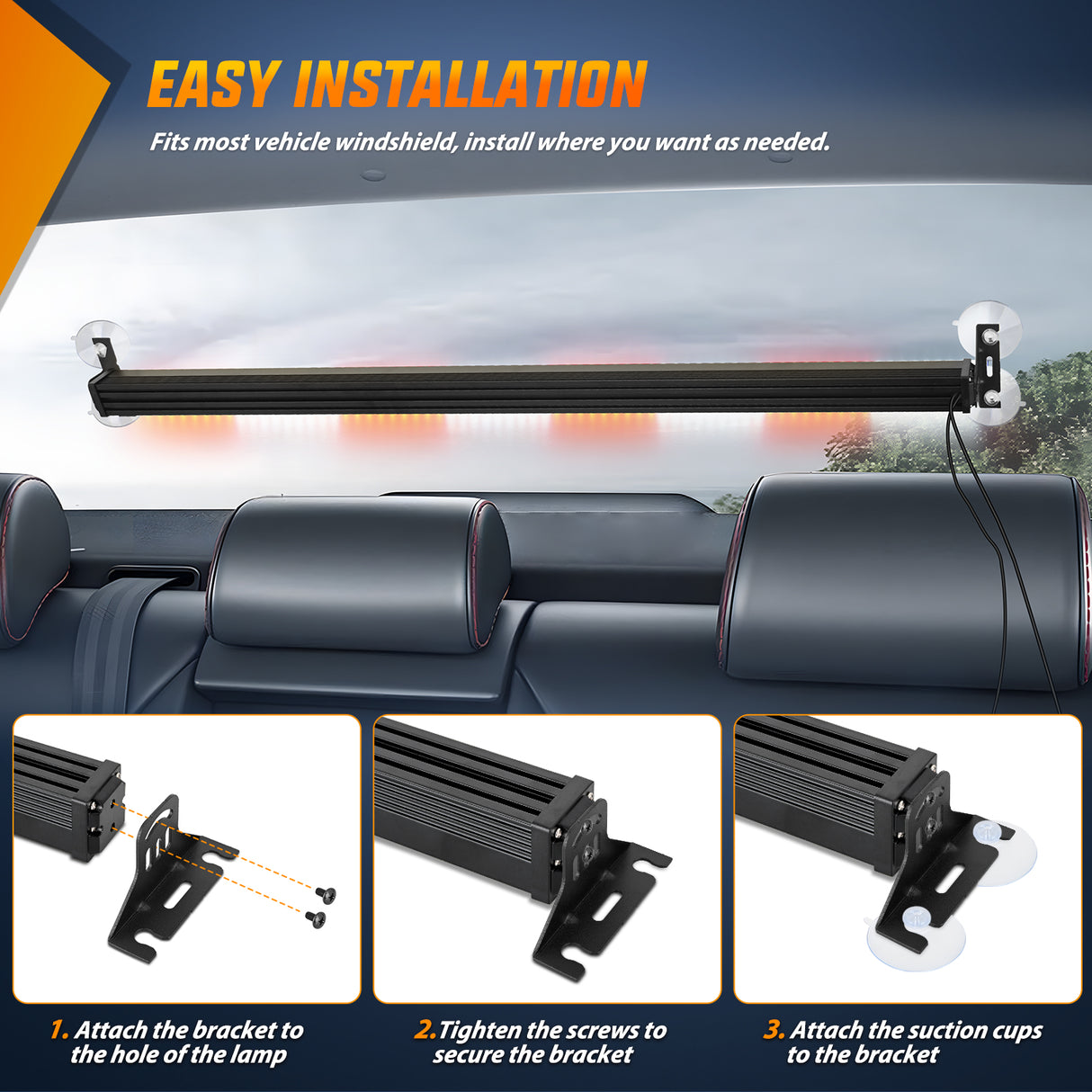 Nilight 144LED Traffic Advisor Strobe Light Bar with Controller Red White Emergency Warning Lights Hazard Interior Front/Rear Windshield Flashing for Cars Plow Trucks Construction Vehicles