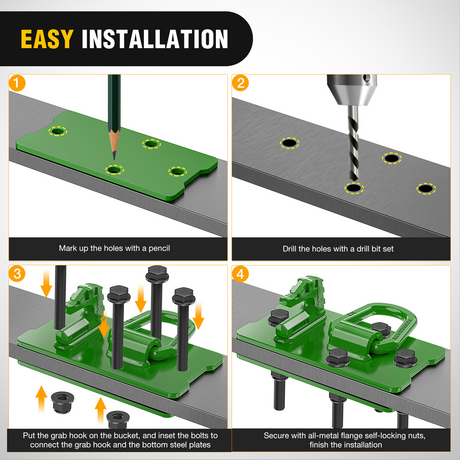 Nilight 2PCS Tractor Bucket Hooks with Tie Down Ring, Bolt-On Grab Hook with Back Plates Compatible with Trailer RV UTV Truck, Grade 70 Grade Forged Steel Max 15000 lbs, Green