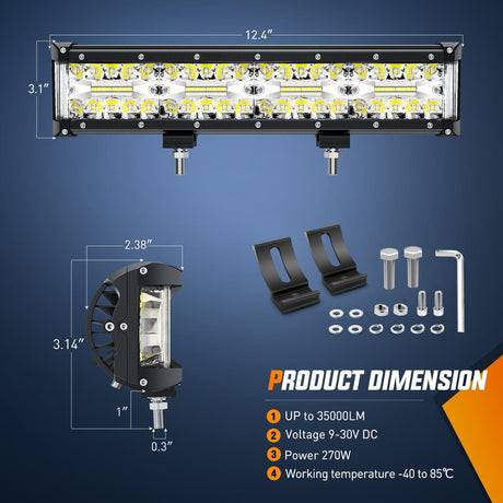 LED Light Bar 2PCS 12Inch Triple Row Spot Flood Combo Led Light Bars with 5Pin Rocker Switch Wiring Harness Kit