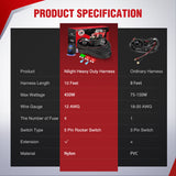 Nilight Wiring Harness Kit Nylon 12 AWG 1 Lead 12V 5Pin Rocker Switch Laser On Off Power Relay Blade Fuse for LED Light Bar Off Road Lights on Cars Jeep Boat Trucks