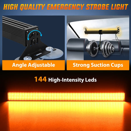Nilight 144 LED Strobe Traffic Advisor Light Bar Amber with Controller 2 in 1 Automotive Emergency Warning Flashing Police Windshield Lights Bars for Cars Tow Plow Trucks Construction Vehicles