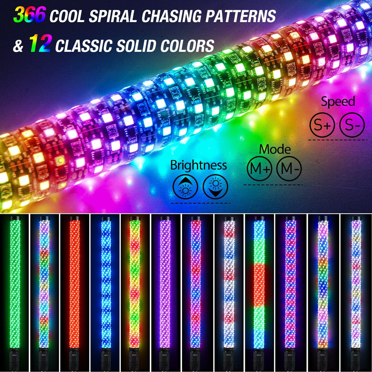 Nilight 1Pcs 3FT Spiral Antenna Bluetooth Remote App Control Led Fat Whip Light
