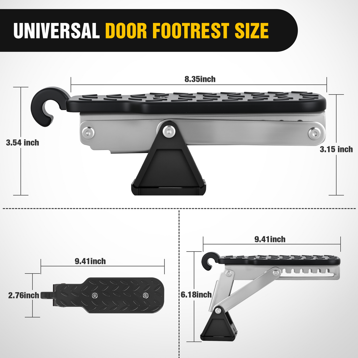 Nilight Car Door Step Universal Aluminum Latch Step for Car Roof Access Portable Folding Car Door Latch Hook Step Multi-Adjustable Both Feet Stand Pedal Max Load 500 Lbs for Truck SUV Vehicles, Black