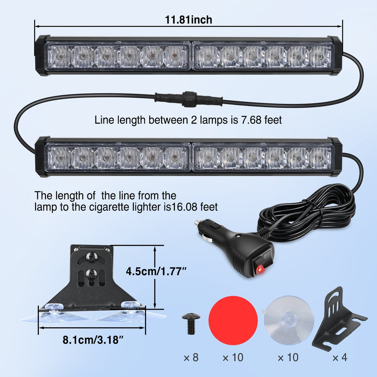 Nilight 24LED Emergency Strobe Traffic Advisor Light Bar 2 in 1 Red Blue Dash Warning Safety Flashing Lights Front/Rear Windshield Construction Lights for Trucks Cars Plow Police Firefighter Vehicles