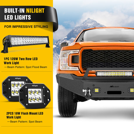 Nilight Front Bumper Compatible for 2011 2012 2013 2014 2015 2016 Ford 3rd Gen F250 F350 F450 with Winch Plate Sensor Holes 3 LED Lights and D-rings