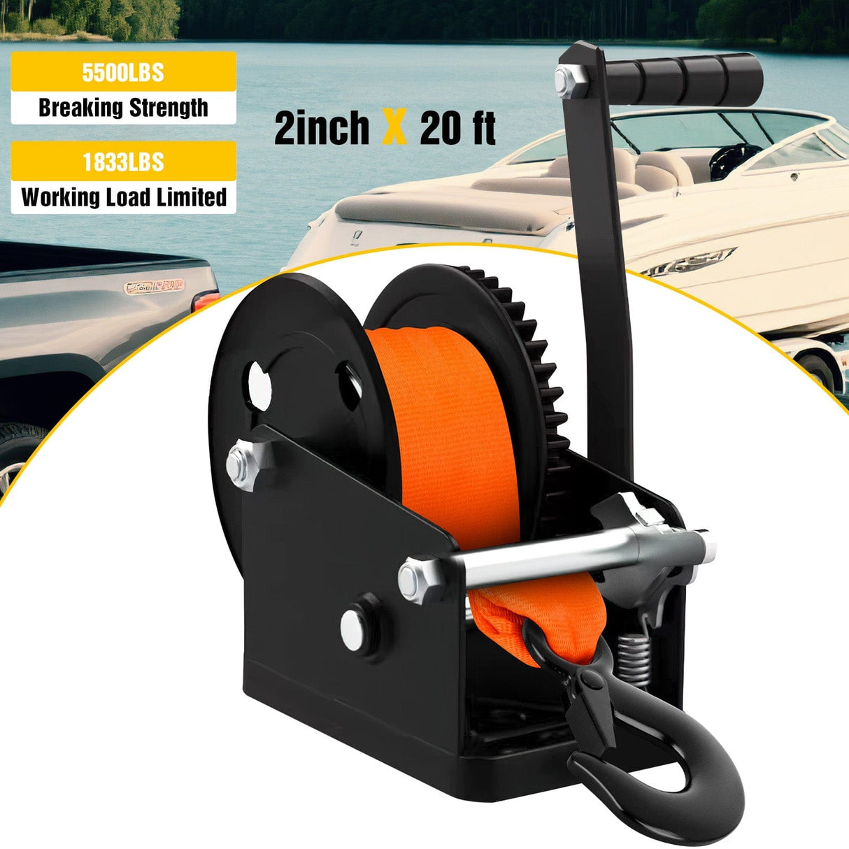 Nilight Boat Trailer Winch Strap 2 x 20Inch With Steel Hook 500 LBS Break Strength Winch Strap For Pontoon, Jet Ski, Fishing Boat