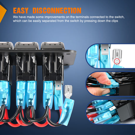 Nilight 5 Gang Rocker Switch Panel Waterproof Pre-Wired Aluminum Power Control Marine Panels with PD Type C and USB Cigarette Lighter Socket Voltmeter 12V 24V ON Off Switches for Car Trucks Boats RVs