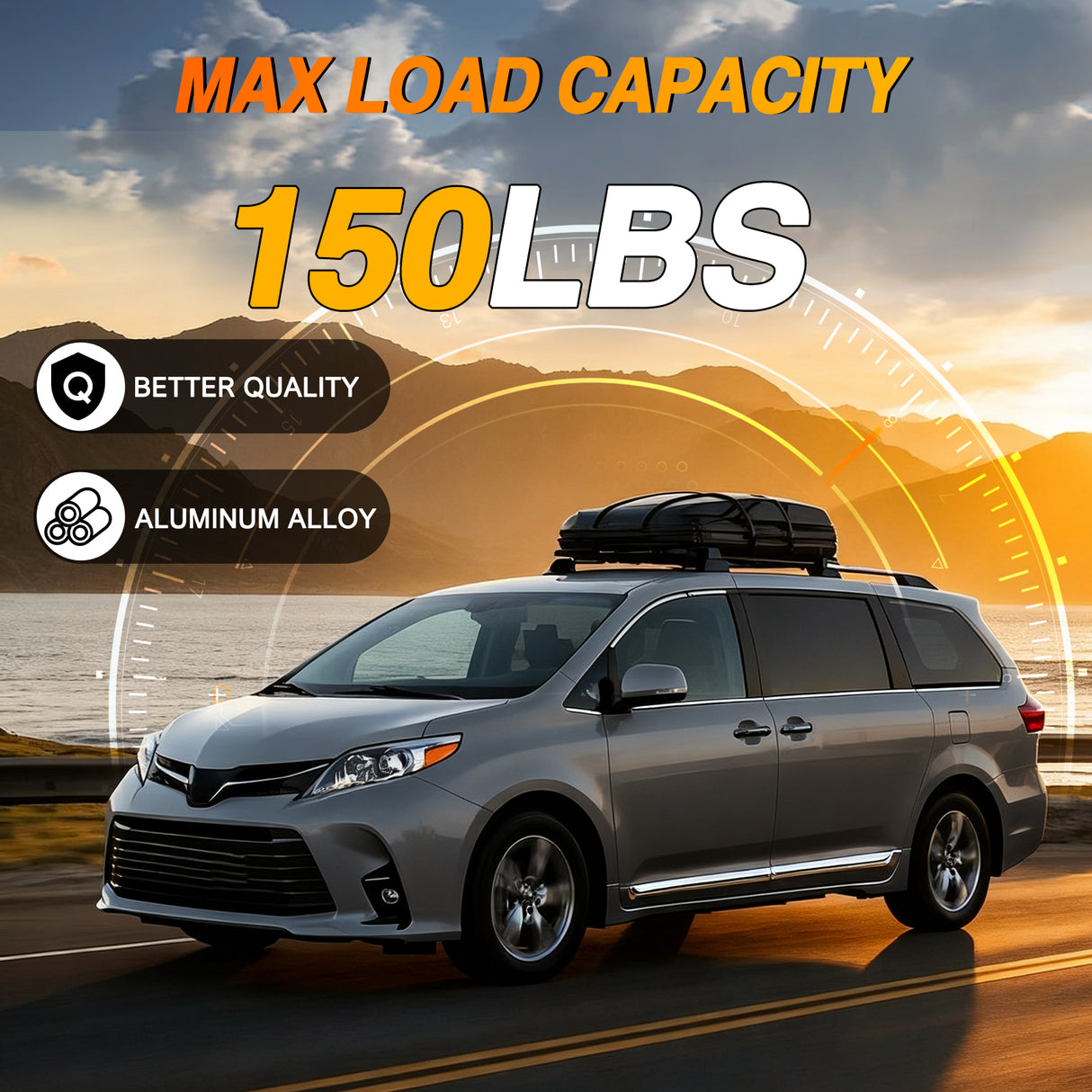 Roof Rack Cross Bars Fit for Toyota Sienna 2011 2012 2013 2014 2015 2016 2017 2018 2019 2020 with Side Rails