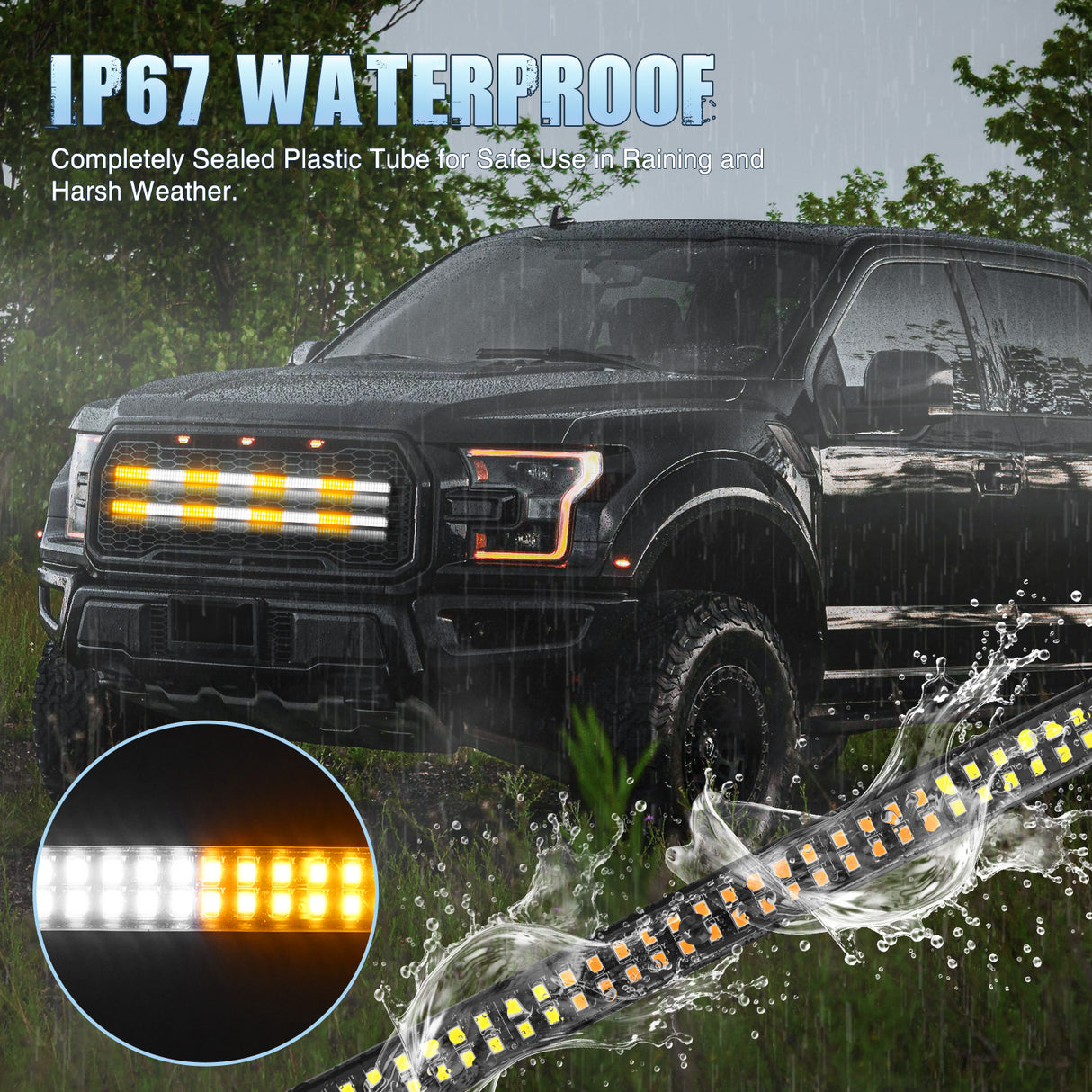 Nilight 2PCS 24 inch Truck Grill Strobe Lights Strip 384 LED Emergency Light Amber White Flexible Side Flashing Warning Caution Safety Waterproof Lighting Kit for Trucks Tow Plow Construction Vehicles