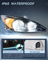 Headlight Assembly for 2002 2003 2004 Toyota Camry LE/XLE Headlamps Replacement Black Housing Amber Reflector Clear Lens Driver and Passenger Side