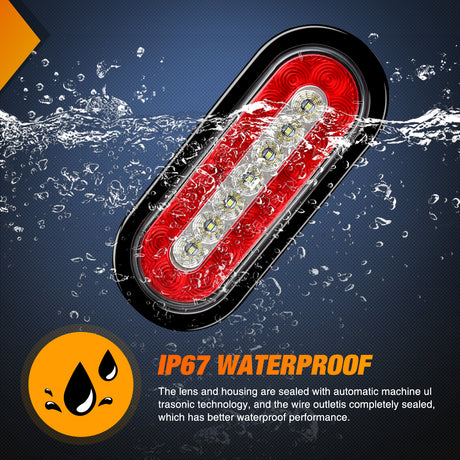 Nilight 2PCS 6Inch Oval LED Trailer Tail Lights Red White 23LEDs w/Flush Surface Mount Grommets IP67 Waterproof Stop Brake Running Reverse Backup Light for Trucks RV