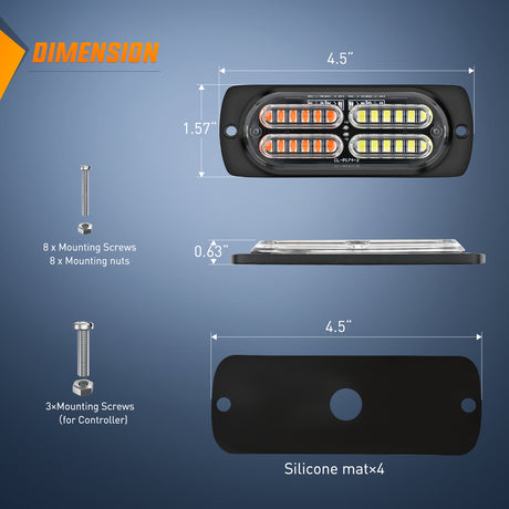 Nilight 4PCS LED Strobe lights 12V 24V Sync Feature Red White 24LED Emergency Hazard Warning Lights with Controller Hard Wire or Cigarette Lighter Plug for Car Truck RVs Campers