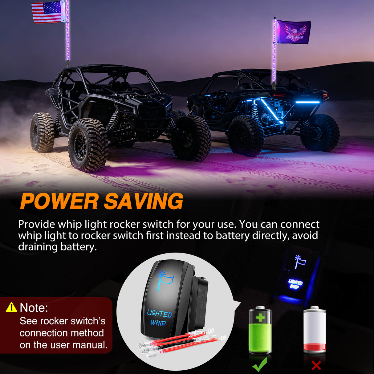 RGB Whip Light 1PC 4FT Lighted Antenna Whips with Remote & App Control DIY Chasing Patterns Brake Reverse Lights for ATV UTV Polaris RZR Can-am Dune Buggy Pickup Trucks Jeep