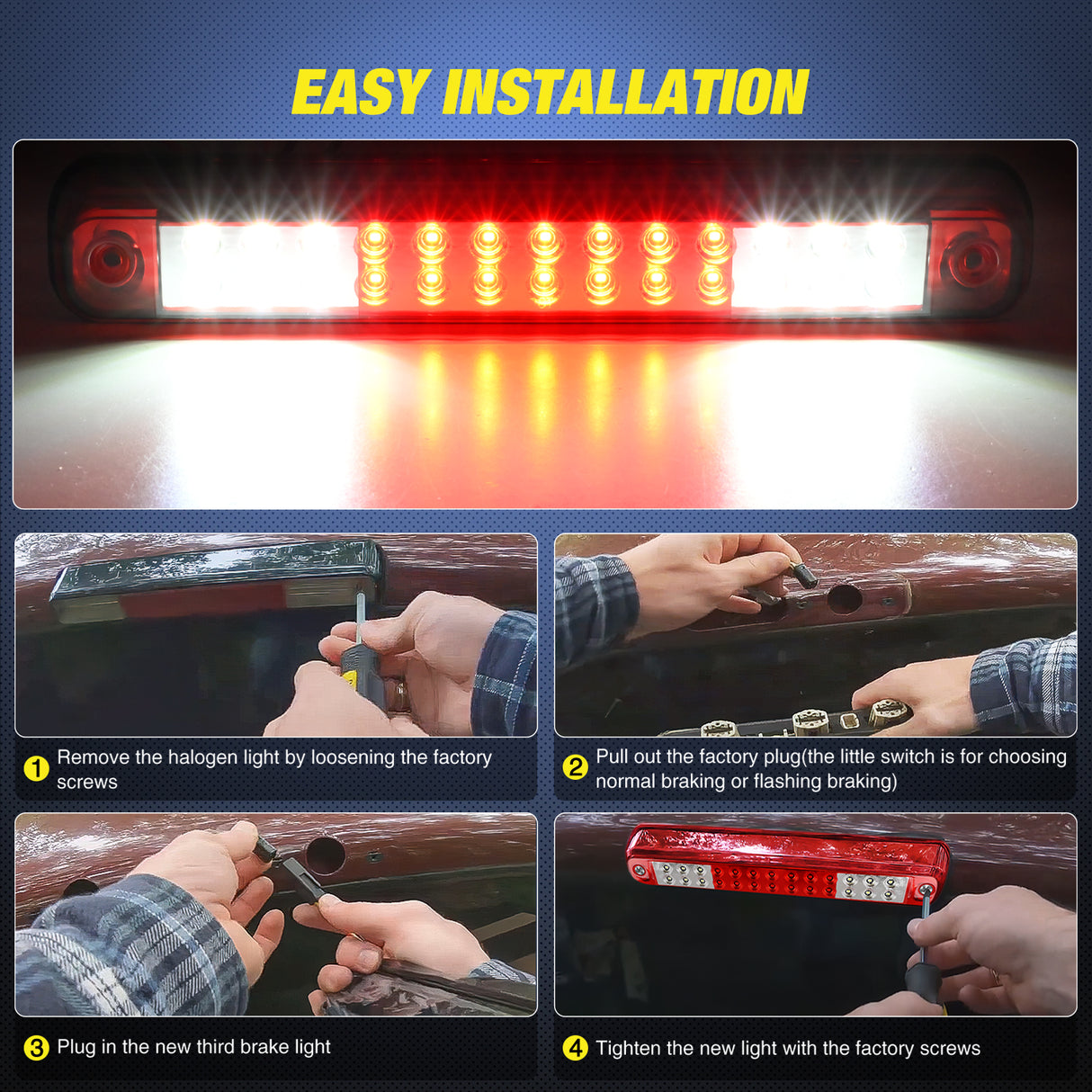 Nilight Third Brake Light Tail High Mount 3rd Stop Cargo Reverse Lights Red Lens Compatible with Chevy GMC C/K Series 1500 2500 3500 1988-2000 Chevrolet Blazer 1992 1993 Chevy Silverado 1994-1998