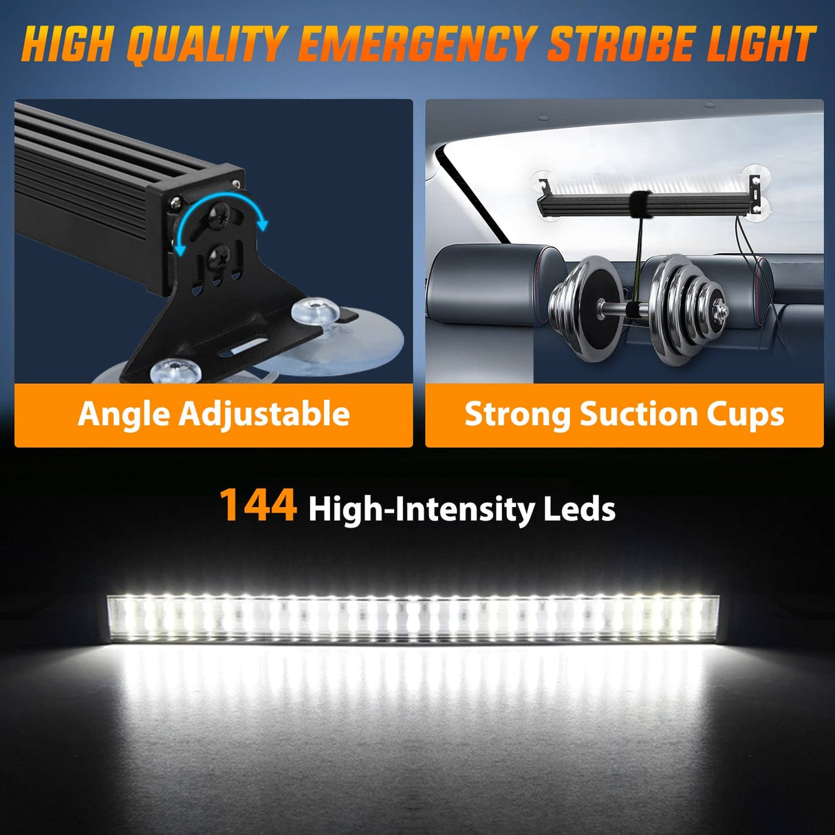 Nilight 144 LED Strobe Traffic Advisor Light Bar White with Controller 2 in 1 Automotive Emergency Warning Flashing Police Windshield Lights Bars for Cars Tow Plow Trucks Construction Vehicles