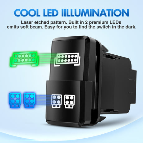 Nilight LED Light BAR & LED Work Lights Dual Push Button Switch 12V ON Off Switches with Connector Wire Kit 1.54Inch x 0.83Inch Replacement for Toyota Tacoma Tundra 4Runner FJ Cruiser Hilux Fortuner