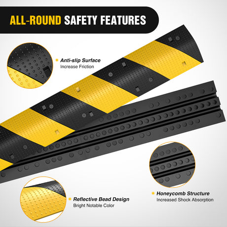 Nilight Rubber Speed Bump, 39.3Inch Heavy Duty 2 Channel Cable Protector Speed Humps for Garage Gravel Roads Asphalt Concrete, 19000 lbs Load Capacity, 2-Pack