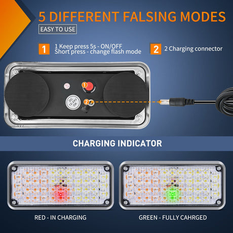 42LED Amber White Wireless Magnetic Strobe Lights Surface Mount Waterproof 5 Patterns (Pair) Nilight