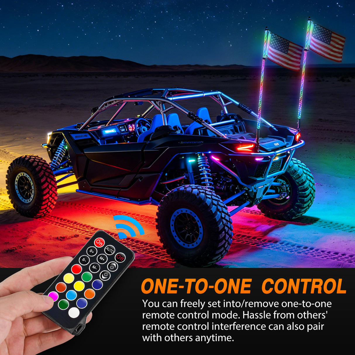 LED Whip Light 2Pcs 6FT Spiral Antenna Led Whip Light RF Remote Control | 8.6FT Wire 5Pin Switch