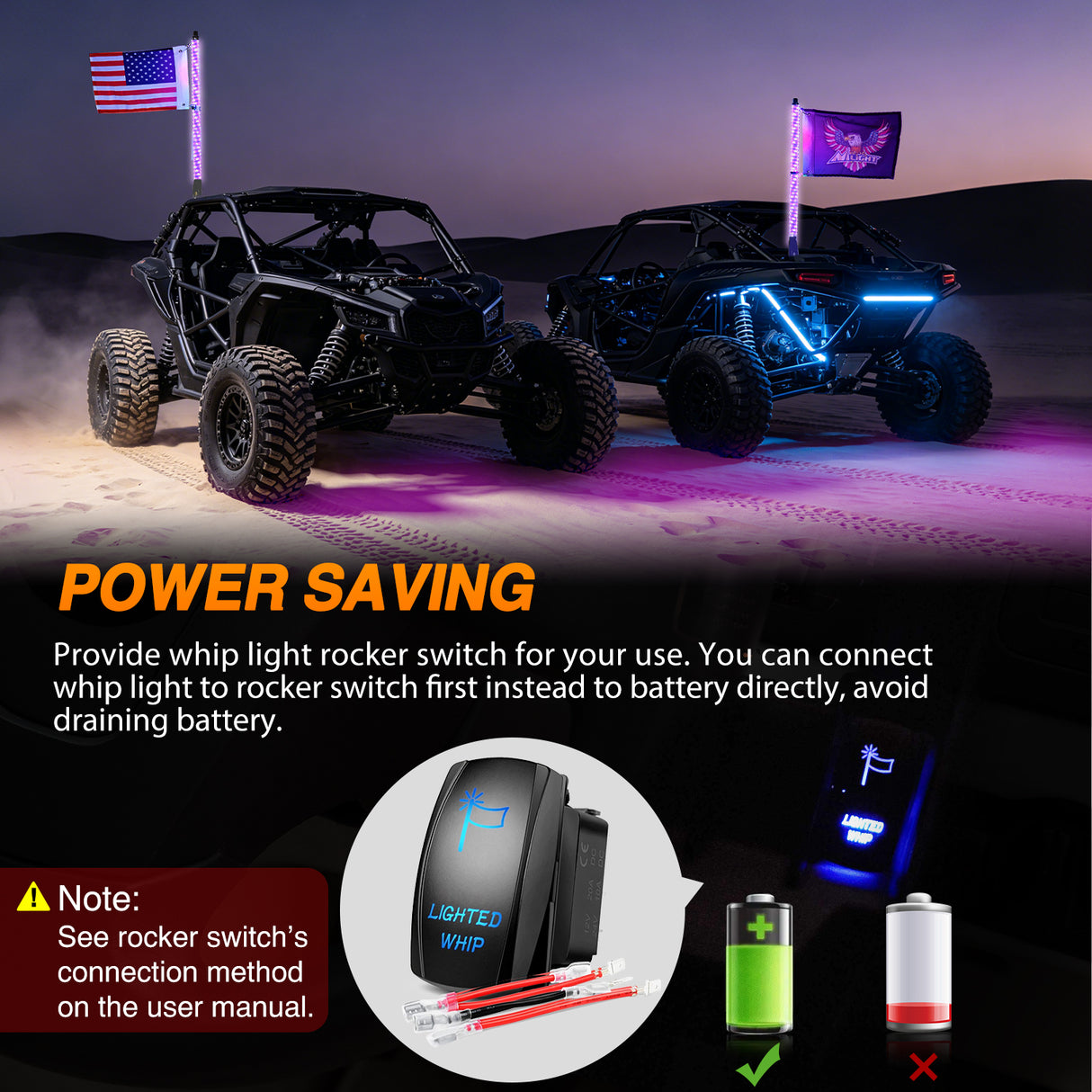 RGB Whip Light 1PC 3FT Lighted Antenna Whips with Remote & App Control DIY Chasing Patterns Brake Reverse Lights for ATV UTV Polaris RZR Can-am Dune Buggy Pickup Trucks Jeep