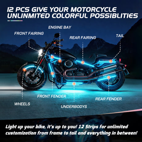 Trailer Light Motorcycle RGB Dual RF Remote Control LED Strip Lights 12PCS